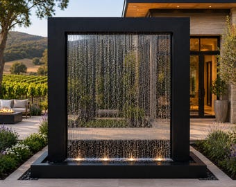 Custom Corten Steel Rain Curtain Water Feature | Modern Outdoor Waterfall Fountain