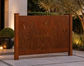 Custom Corten Steel Privacy Screen | Decorative Botanical Outdoor Panel