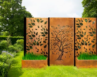 Custom Made Size - Outdoor Privacy Screen, Leaves and Tree Outdoor Privacy, Metal Wall Art, Panel, Custom Privacy Screens