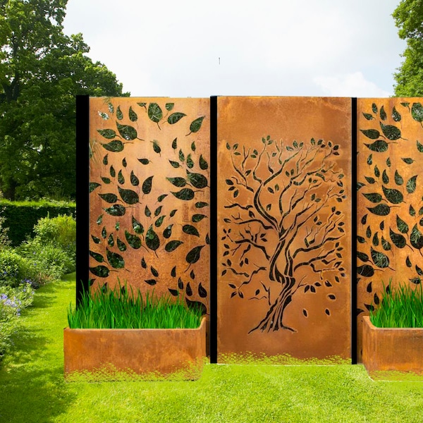 Custom Made Size - Outdoor Privacy Screen, Leaves and Tree Outdoor Privacy, Metal Wall Art, Panel, Custom Privacy Screens