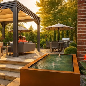 Place Serenity - Fontaine personnalisée en acier corten avec jets d&#39;eau apaisants