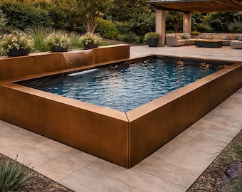 特注コルテン鋼製プランジプール – ラグジュアリーな屋外デザインとモダンな裏庭プール