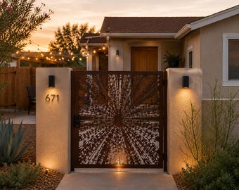 Redwood Tree Steel Entry Gate | Modern Privacy Gate, Nature Inspired Design (Made in USA)