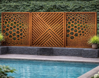 建築用コルテン鋼製ランドスケープスクリーン - 屋外用レーザーカットプライバシーウォールシステム