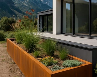 Modern Corten Steel Planter Box: Raised Garden Bed, Outdoor Decor