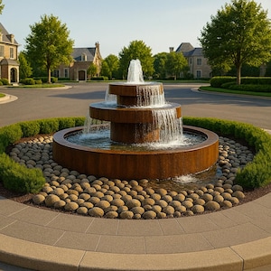 Modern Corten Steel Waterfall Fountain with Optional 100” Base Reservoir - Water Feature by H&P Building