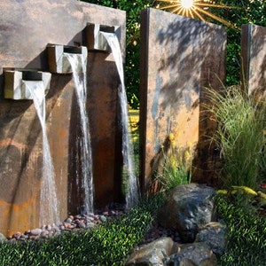 Custom Made- Corten Steel Water Feature & optional Solid, side Panels, Water Fountain.