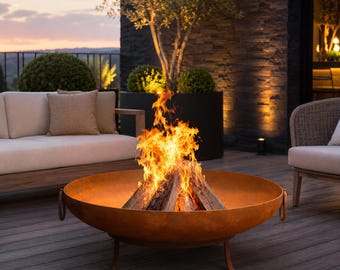 Corten Steel Fire Bowl | Modern Architectural Outdoor Fire Pit, USA Made