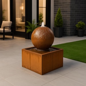 Jeu d&#39;eau Aura Cascade - Design moderne en acier corten pour l&#39;extérieur
