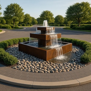 Modern Corten Steel Waterfall Fountain with Optional 100” Base Reservoir - Water Feature by H&P Building