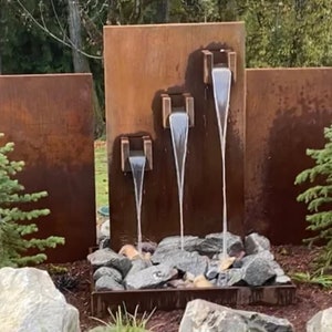 Modern Custom Made Corten Steel Water Feature-Three Spouts