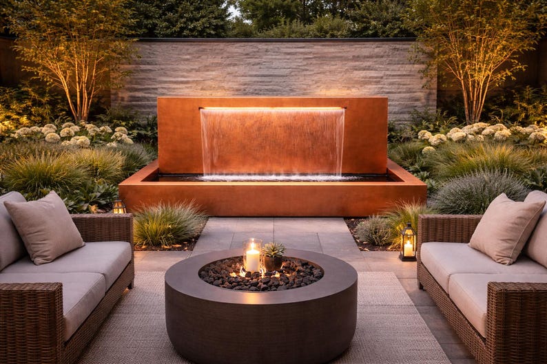 Modern Solid Copper Water Fountain – Luxury Outdoor Waterfall Feature ...