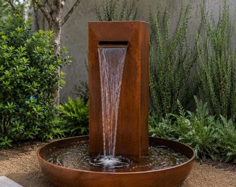 Custom Corten Steel Copper Water Fountain | Modern Outdoor Garden Feature