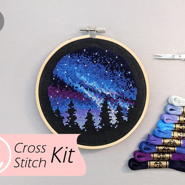 KIT: Milky Way 5" Counted Cross Stitch, DIY Cross Stitch Christmas Gift Art, Space Galaxy, Nature Scene Craft