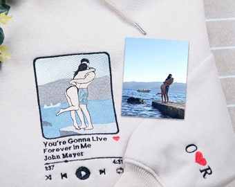 Anpassbares Songalbum-Cover besticktes Sweatshirt, personalisiertes Porträt, benutzerdefinierte Stickerei Foto Crewneck, Geschenkideen zum Jahrestag