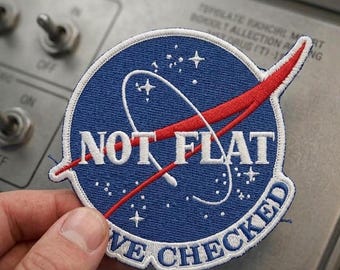 Artemis II Embroidered Patch: Not Flat We Checked, Funny NASA Space Badge Gift