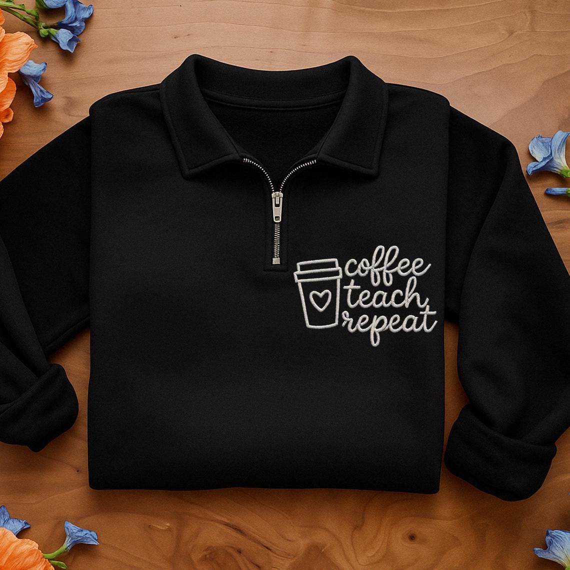 [GRAVER]★FLOWER DOT EMBROIDERY HALF ZIP-UP SWEATSHIRT GRAVER(グレーバー) - Flower dot embroidered half zip-up