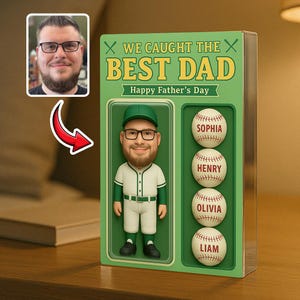Benutzerdefinierte Vatertagsgeschenk Acrylblock, personalisierte Dad Baseball Figur Andenken, wir haben die beste Dad Fotoanzeige, 3D-Aktionsfigur gefangen