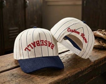 Custom Pinstripe Baseball Trucker Hat, 3D Puff Embroidery Name Cap, Vintage Hat Personalized Gift, Birthday Gift, Sports Fan Gift