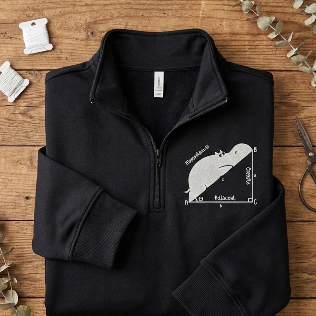 Pool Math Sweater Hippopotenuse Embroidered Quarter Zip, Funny Math Pun Sweater, Geometry ...