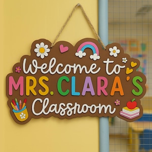 Personalized Teacher Door Sign, Classroom Door Decor, Apple Door Hanger, Teacher Welcome Signs, Custom Name Sign, Back to School Gifts