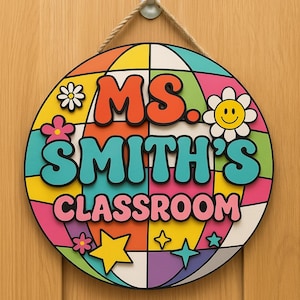 Personalized Teacher Door Sign, Disco Classroom Door Decor, Apple Door Hanger, Teacher Welcome Signs, Custom Name Sign, Back to School Gifts