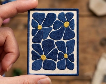 Abstract Blue Floral Embroidery Patch: Matisse Style Flower Modern Botanical Badge