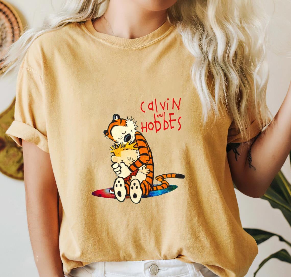 Discover Calvin and Hobbes Hugging T-shirt, Calvin And Hobbes Friends Vintage Shirt