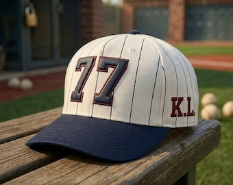 Custom Embroidered Sports Number Hat: Personalized Sports Dad Cap, Vintage Pinstripe Athletic Game Day Gift for Players