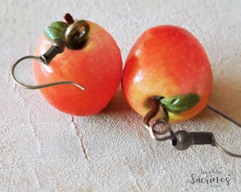 Original handmade earrings jewelry Apples fruit Valentine's Day gift autumn fimo polymer clay
