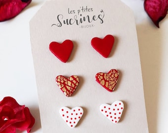 Chip earrings gift woman jewelry red heart valentine's day love polymer clay fimo