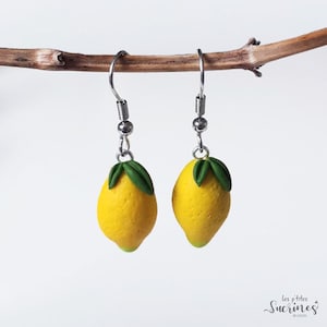 Brincos originais artesanais joias amarelo limão cítrico presente mulher menina fruta argila polímero fimo