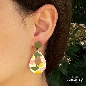 Dangling earrings costume jewelry design original gift woman girl terrazzo from the garden polymer clay fimo image 2