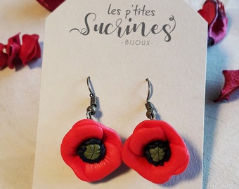 Women's jewelry earrings Valentine's Day gift girl Poppy red flowers floral spring summer wedding handmade polymer clay