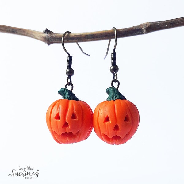 Boucles d'oreilles citrouilles halloween automne originales fait main bijoux fruit pâte polymère fimo