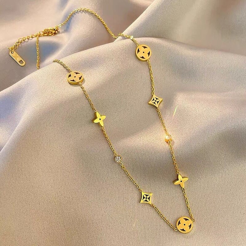 18k Yellow Gold Tarnish Free Clover Charm Necklace,Gold Stainless Steel Lucky Four Leaf Clover Necklace,Clover Bracelet,Gifts For Her 