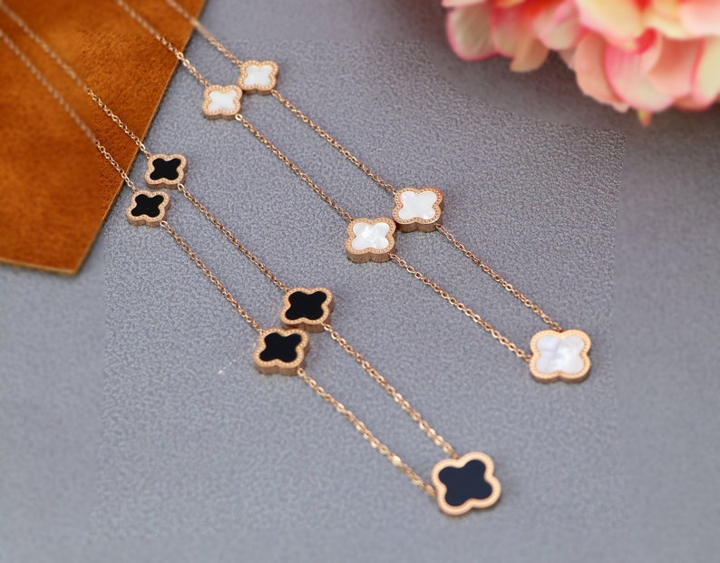 5 Motifs Clover Necklace-18k Rose Gold Four Leaf Clover Necklace,Mother Of Pearl Clover Necklace, Black Onyx Necklace,Clover Jewelry,Gifts 