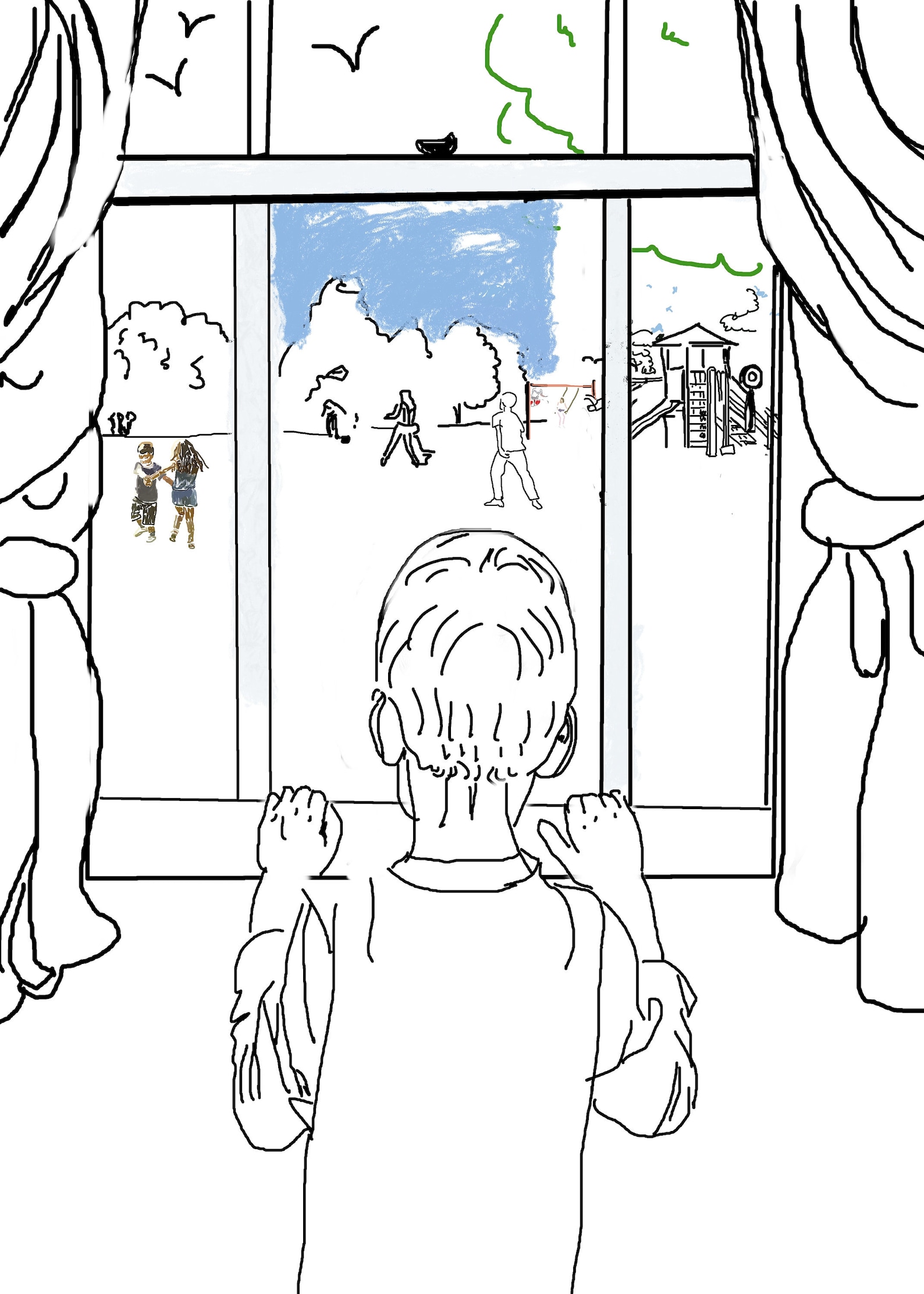 Boy looking out window art Animated boy sketch art Etsy