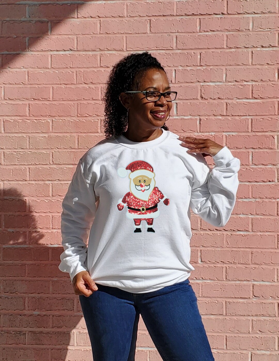 Sequin Santa Crew Neck Sweatshirt Christmas Sweater - Etsy