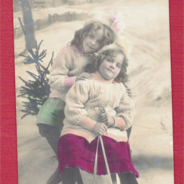 Vintage Postkarte Grete Reinwald & Zus Hanni op de Slee, Nieuwjaar Brocante