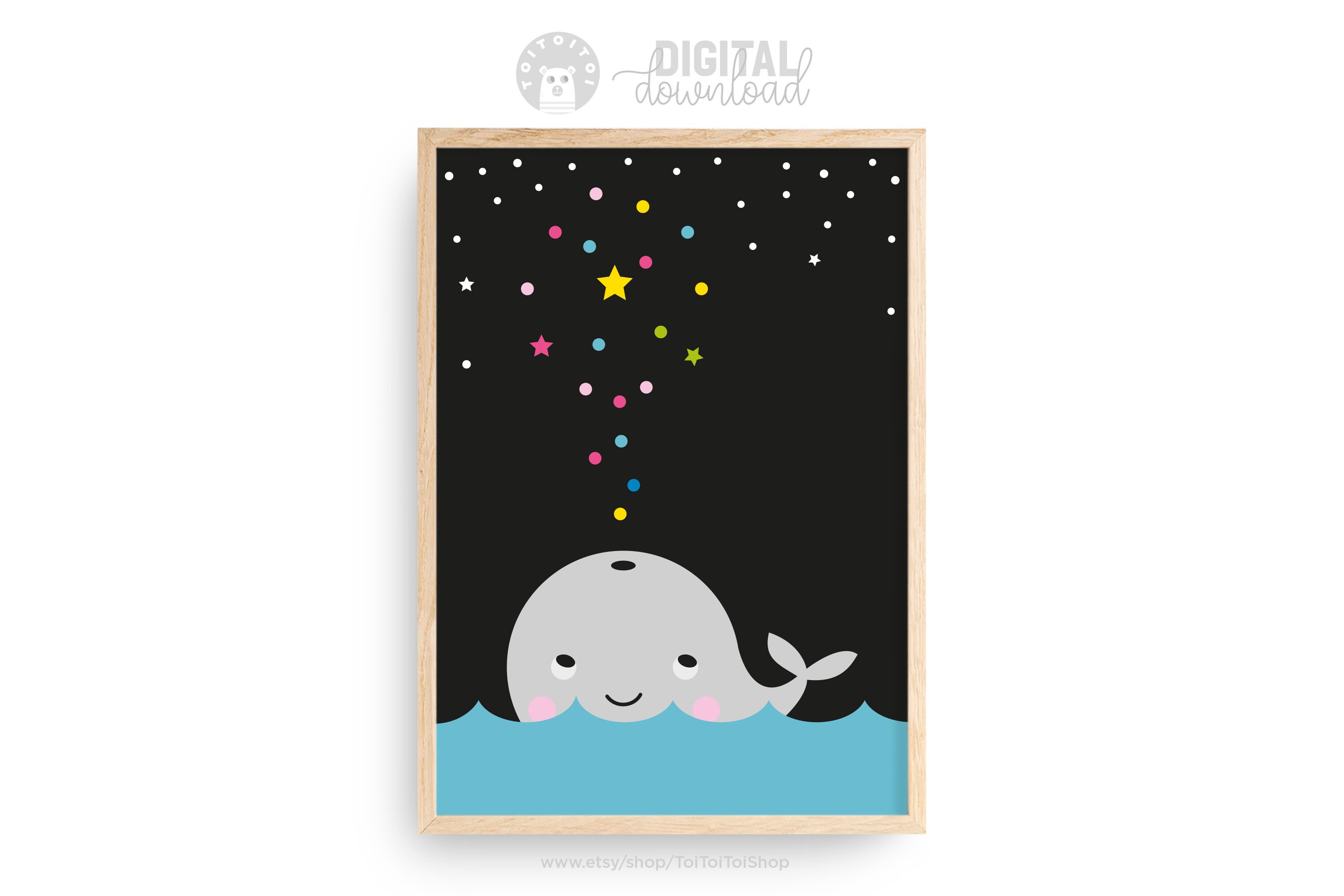 Arte de la pared de la ballena y las estrellas decoración de | Etsy