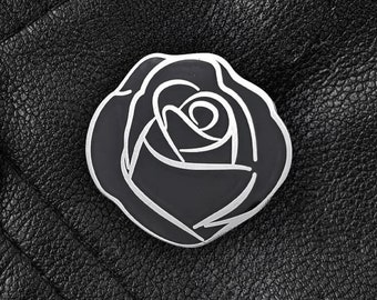 Black Rose Enamel Pin | Occult Horror Halloween Goth Gothic Romantic Floral Monochrome