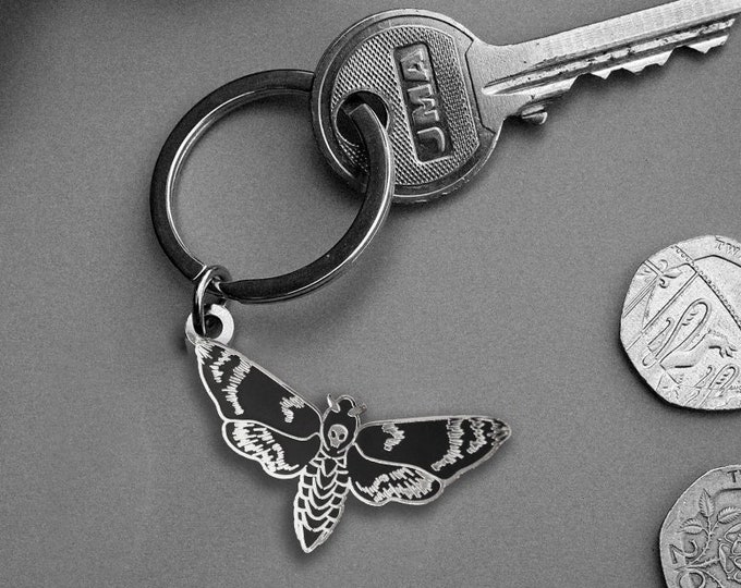 Moth Keyring | Key Chain Occult Witchcraft Creepy Spooky Horror Halloween Goth Emo Hannibal Silence of Lambs Inspired Death's-Head Hawkmoth