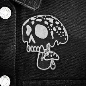 Death Mushroom Iron-on Embroidered Patch | Occult Horror Halloween Goth Gothic Poison Toadstool Skull