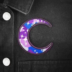 Purple Galaxy Crescent Moon Patch Iron-On Embroidered Celestial Patch Gothic Accessories Space Aesthetic for Witches and E-Girls