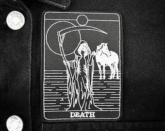 Death Tarot Card Iron-on Embroidered Patch — Occult Horror Halloween Goth Gothic Grim Reaper