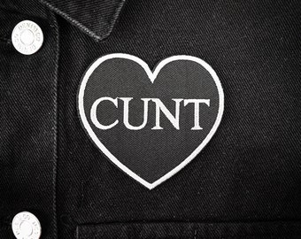 Cunt Black Heart Iron-on Embroidered Patch | Occult Horror Halloween Goth Gothic Sweary Offensive