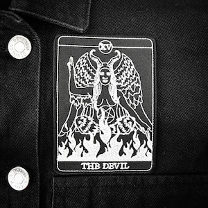 De duivel tarot geborduurde patch — occulte horror Halloween Goth Gothic Devil Satan