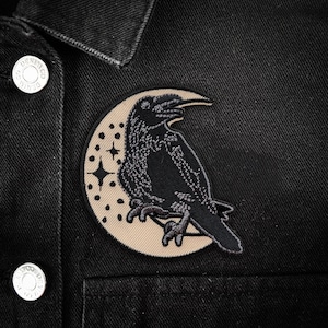 Raven Moon Iron-on Embroidered Patch | Occult Horror Halloween Goth Gothic Funny Nostalgic '90s