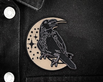 Raven Moon Iron-on Embroidered Patch | Occult Horror Halloween Goth Gothic Funny Nostalgic '90s